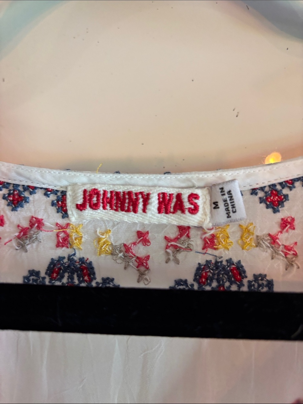 Johnny Was White Embroidered Boho Tunic Dress with Red, Navy & Yellow Accents - Picture 2 of 8